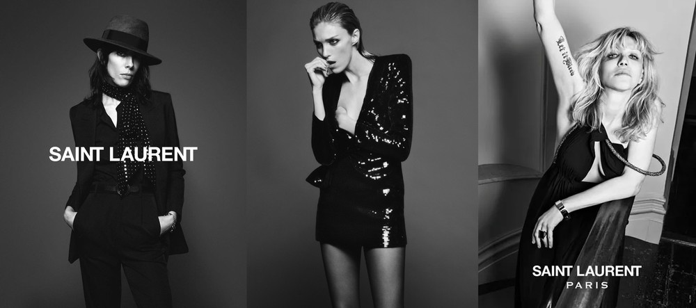 Anja Rubik, Jamie Bochert, and Courtney Love for Saint Laurent